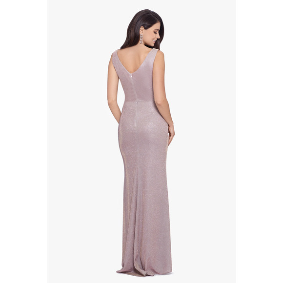 BETSY & ADAM Ruffled-Front Glitter Gown | 14 - Picture 3 of 4